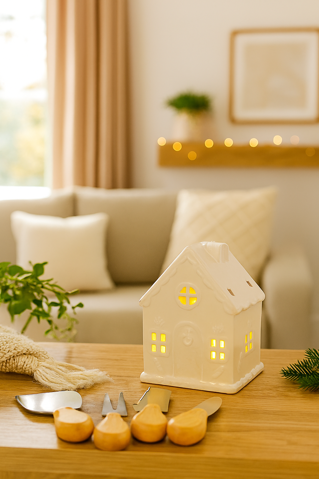 White Gingerbread House Tealight Holder – Festive Ceramic Candle Holder | Aura Luxe Collection