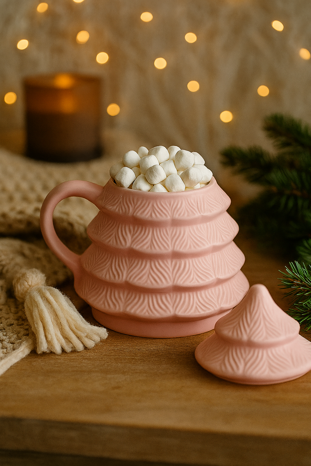 Pink Christmas Tree Shaped Mug with Lid – Festive Holiday Cup | Aura Luxe Collection