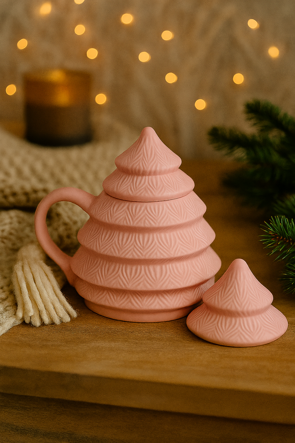 Pink Christmas Tree Shaped Mug with Lid – Festive Holiday Cup | Aura Luxe Collection