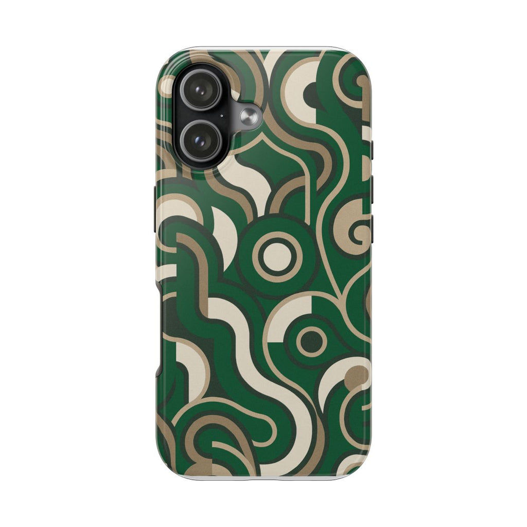 Emerald Retro Wave iPhone Case – Glossy Green Art Deco Phone Cover | Aura Luxe Collection