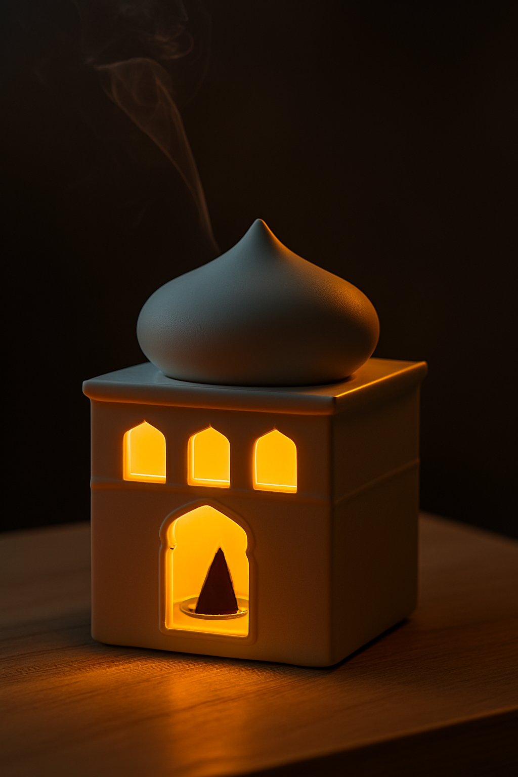 Off White Mosque Oil Burner & Incense Cone Holder – Elegant Ceramic Decor | Aura Luxe Collection