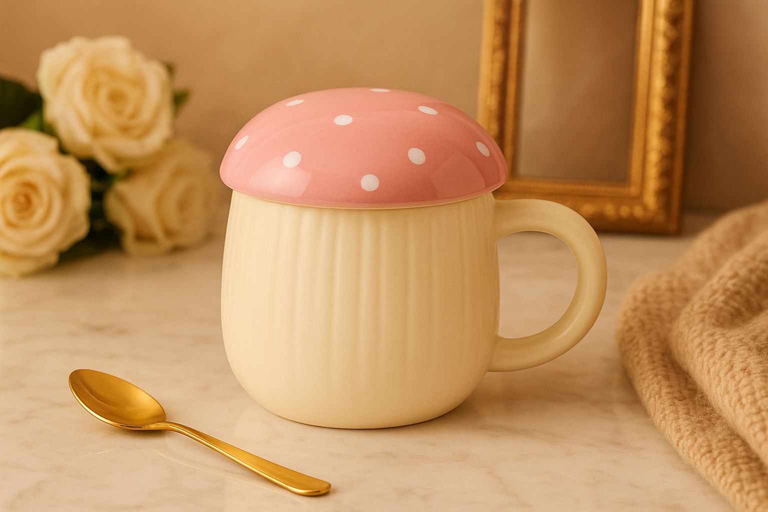 Pink Mushroom Mug – Toadstool Cup in Pastel Pink | Aura Luxe Collection