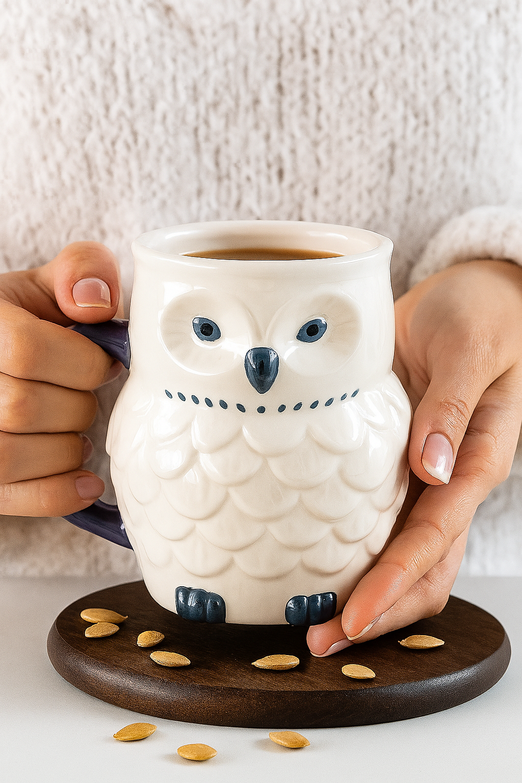 Owl Shaped Iridescent Mug – Pearlescent Ceramic Cup | Aura Luxe Collection
