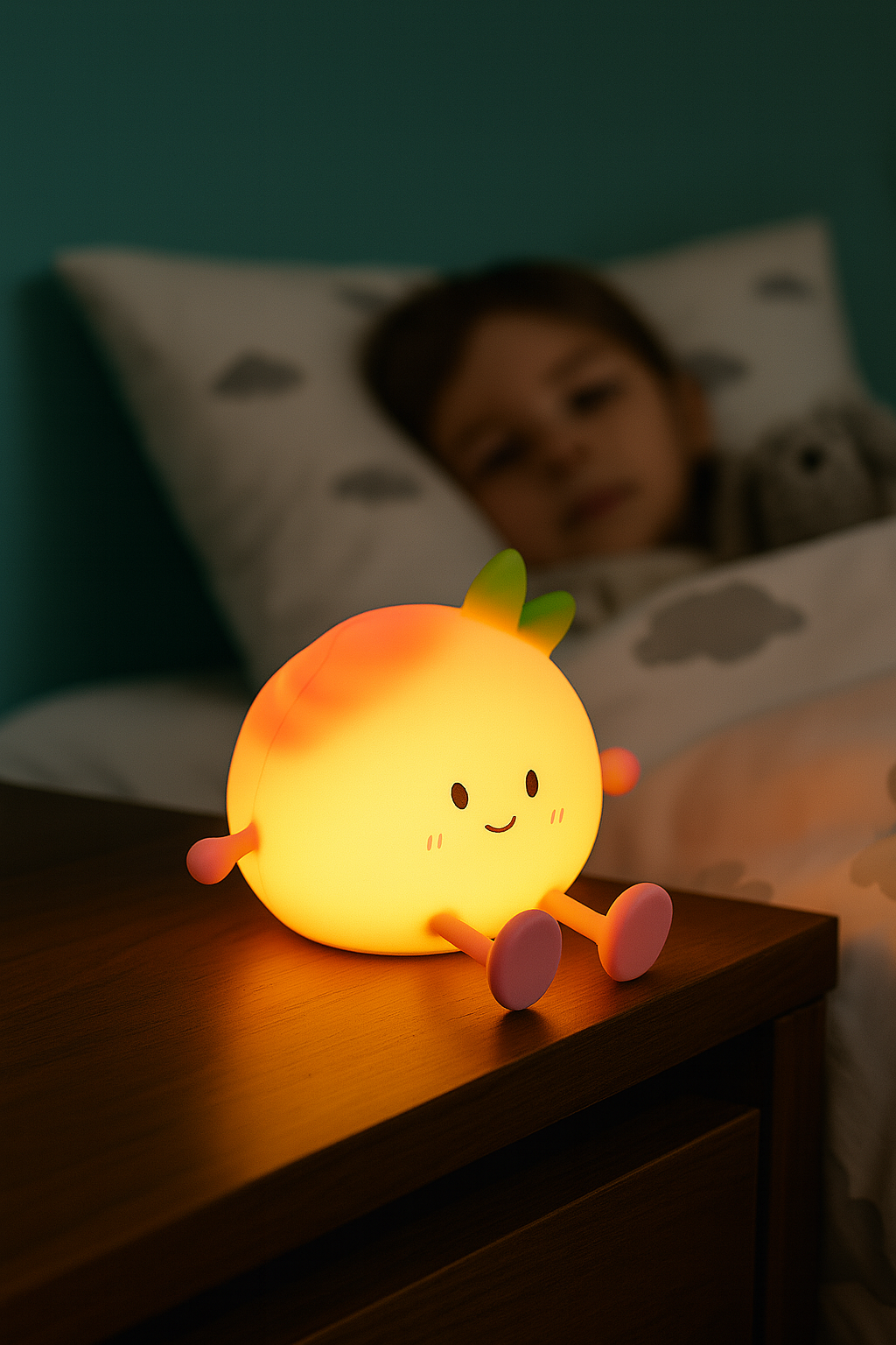 Foodiemals Peach Sleep Lamp & Night Light with Phone Stand – Cute Bedside Light | Aura Luxe Collection