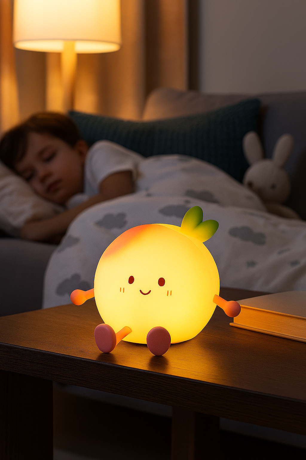 Foodiemals Peach Sleep Lamp & Night Light with Phone Stand – Cute Bedside Light | Aura Luxe Collection