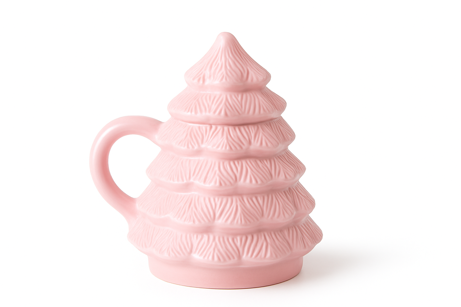Pink Christmas Tree Shaped Mug with Lid – Festive Holiday Cup | Aura Luxe Collection