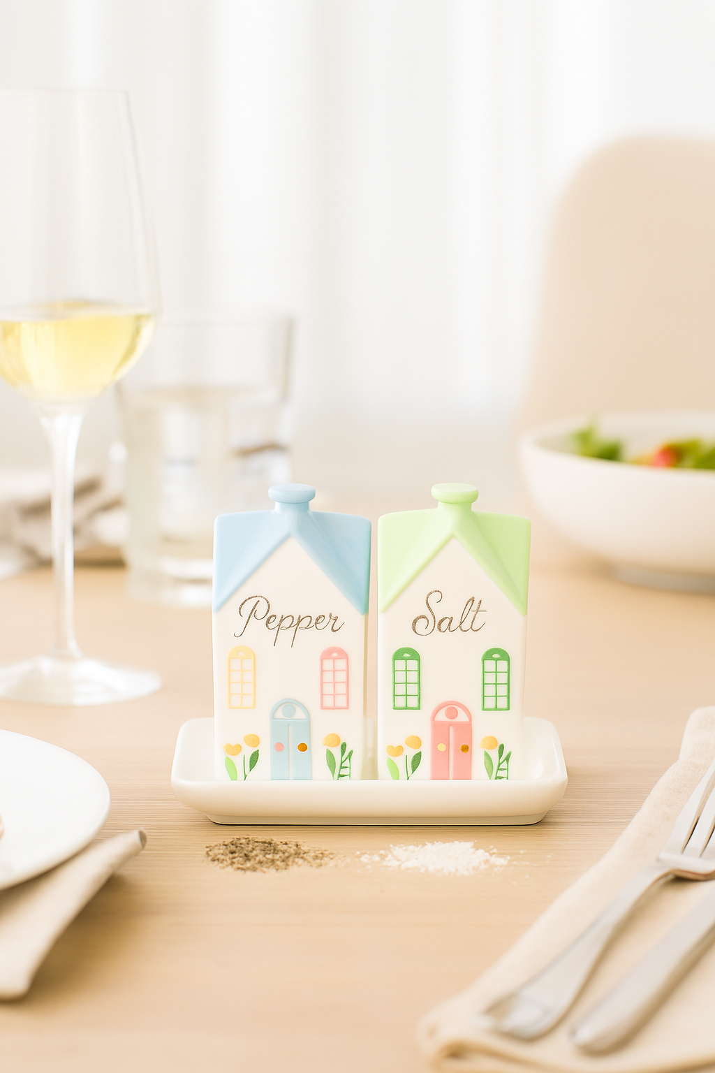 Pastel House Salt & Pepper Shakers – Cute Ceramic Set | Aura Luxe Collection