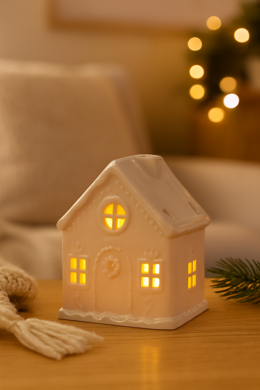 White Gingerbread House Tealight Holder – Festive Ceramic Candle Holder | Aura Luxe Collection