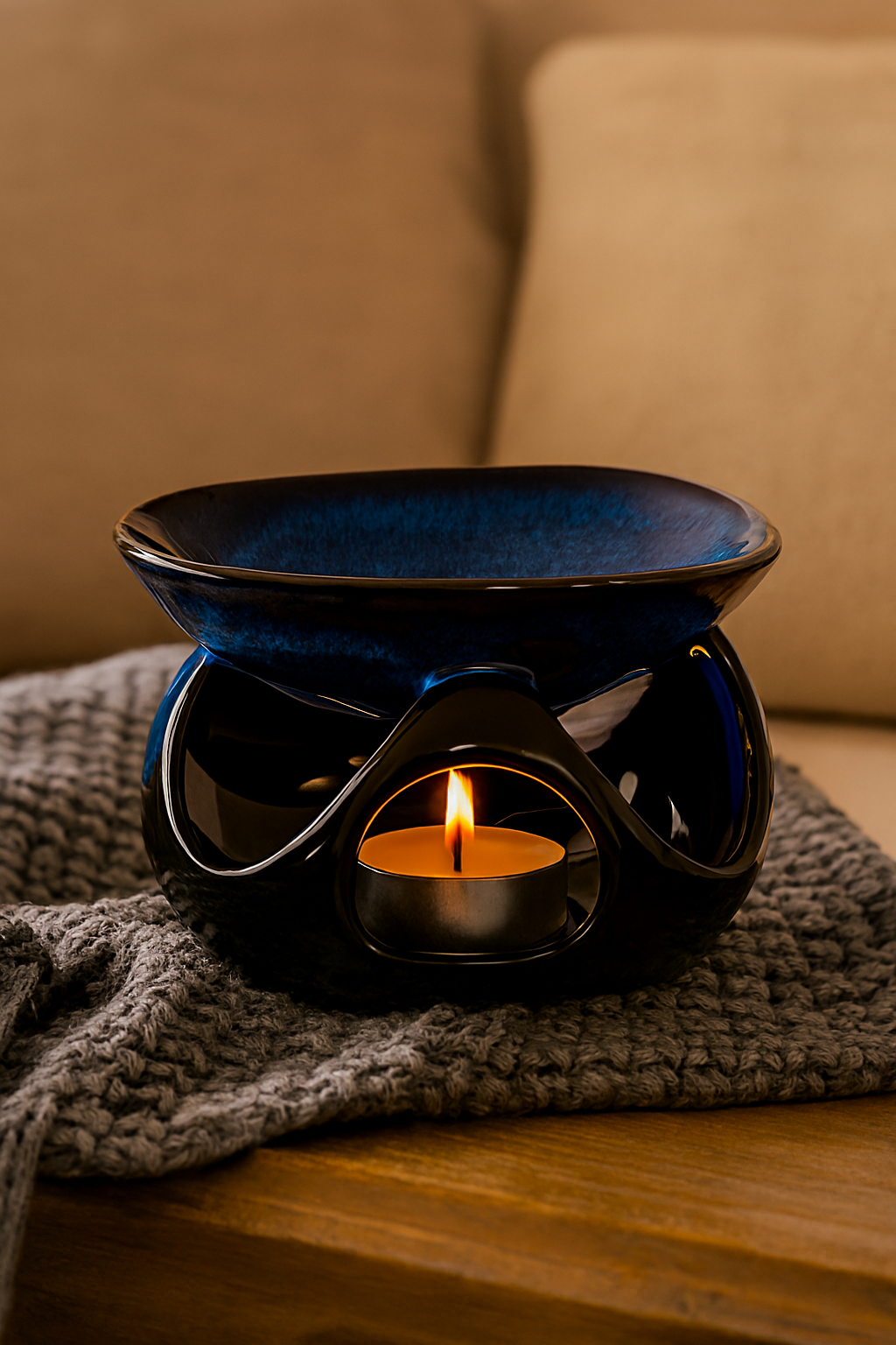 Abstract Mottled Glaze Oil Burner – Squat Ceramic Aroma Burner | Aura Luxe Collection