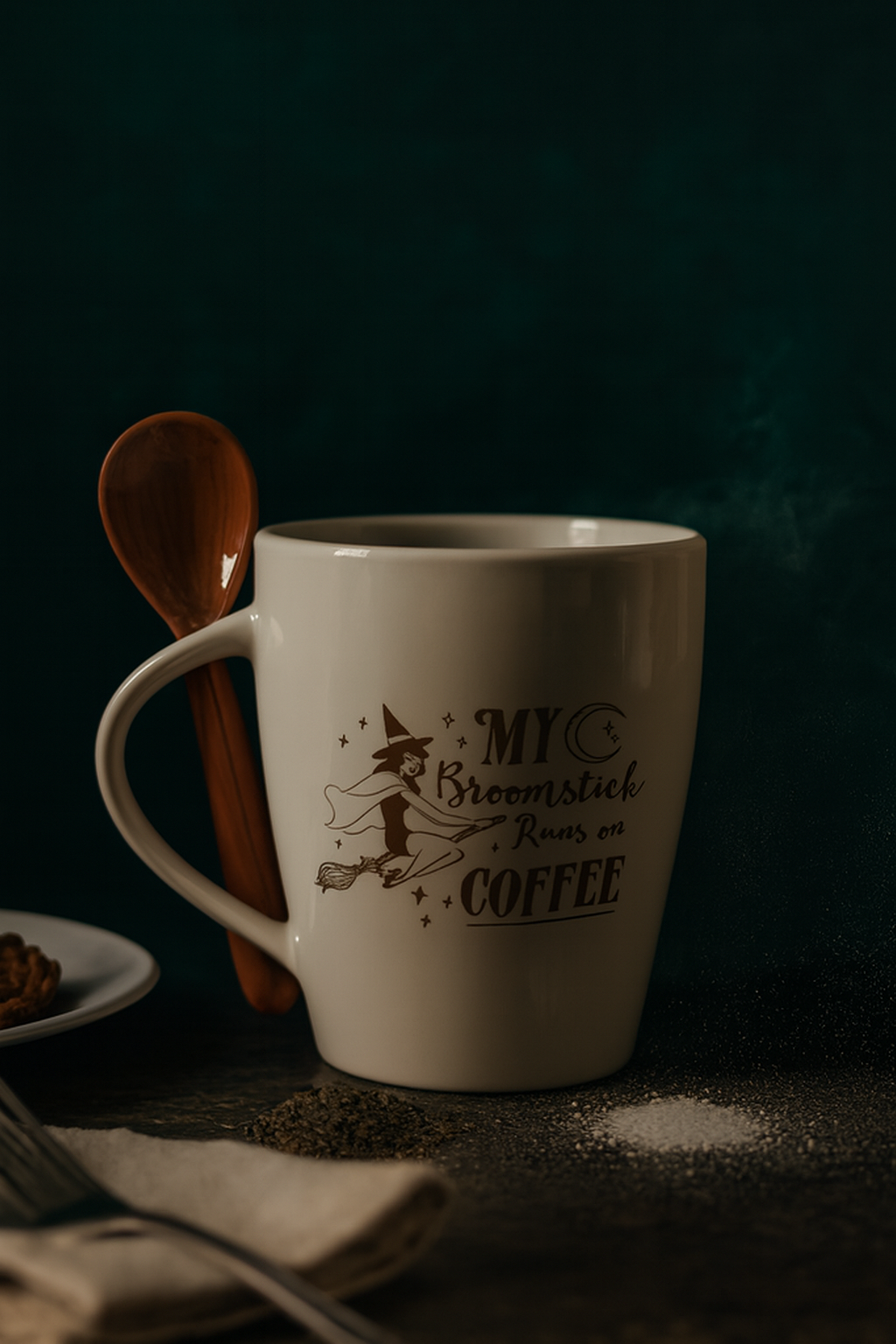 My Broomstick Runs on Coffee Mug & Spoon Set – Witchy Gift | Aura Luxe Collection