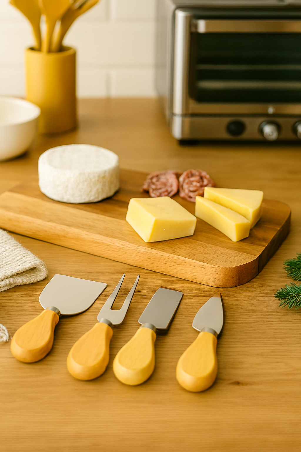 4-Piece Cheese Knife Set – 12cm Stainless Steel & Wooden Handle | Aura Luxe Collection