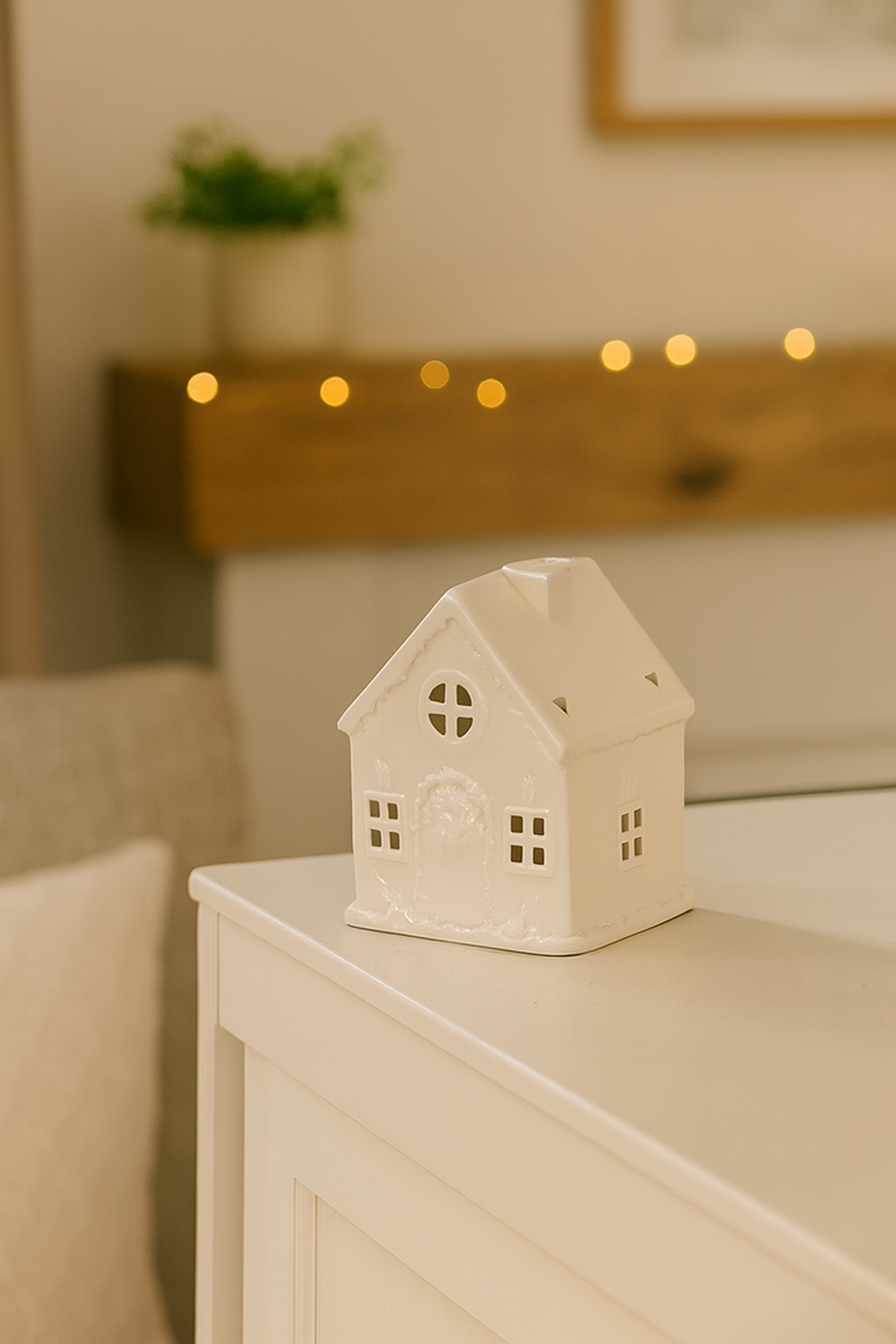 White Gingerbread House Tealight Holder – Festive Ceramic Candle Holder | Aura Luxe Collection