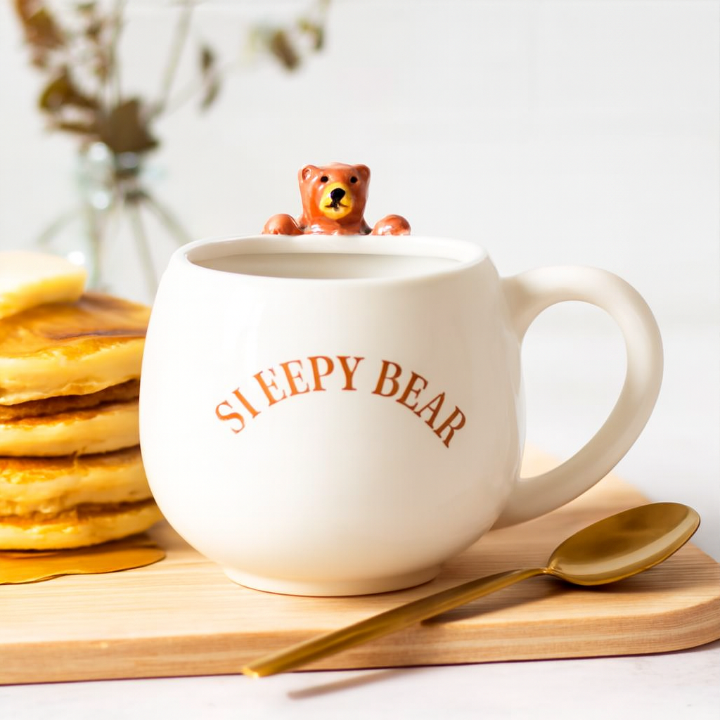 Sleepy Bear Rounded Ceramic Mug – Cute 3D Bear Cup | Aura Luxe Collection