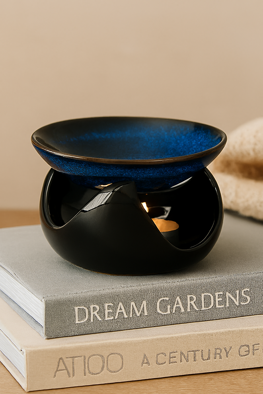 Abstract Mottled Glaze Oil Burner – Squat Ceramic Aroma Burner | Aura Luxe Collection