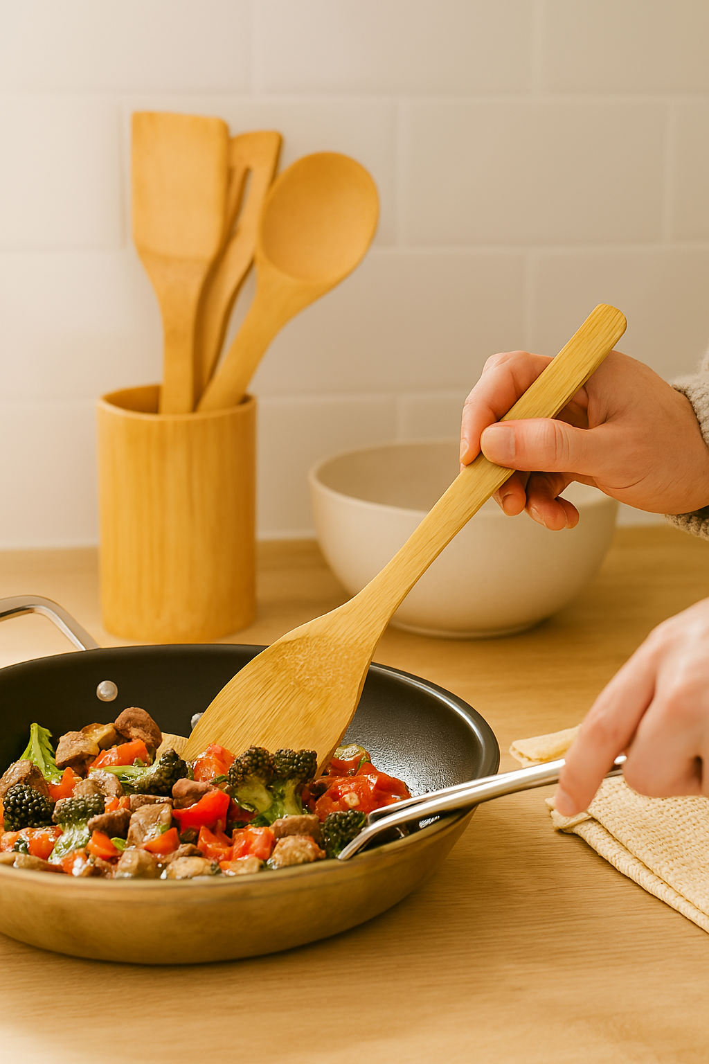 Bamboo Kitchen Utensil Set – Wooden Cooking Spoons & Spatulas | Aura Luxe Collection